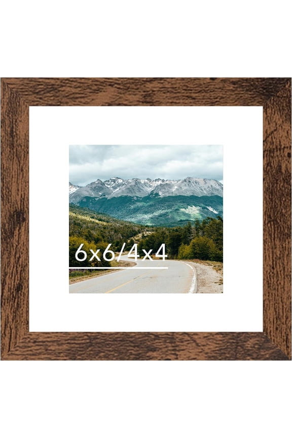 6x6 Picture Frame with 4x4 Mat Deep Brown, Display 4x4 with Mat or 6x6 Without Mat, Wood 6 by 6 Photo Frame, 6 x 6 Frame for Wall Hanging and Tabletop Display, Deep Brown