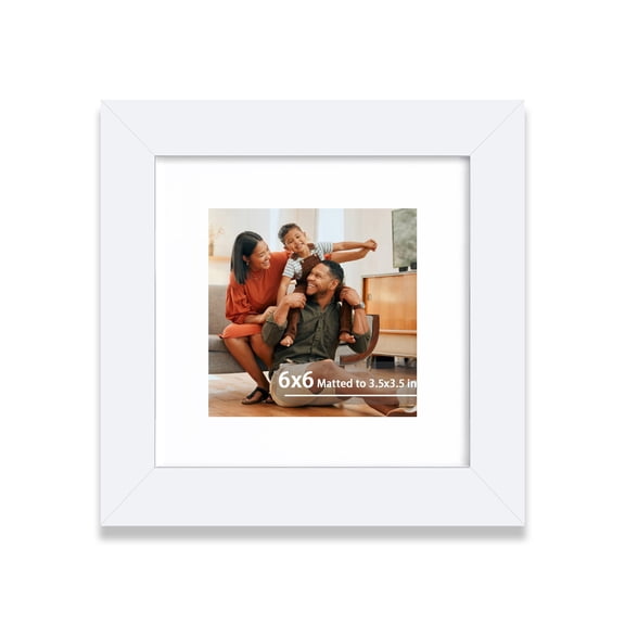 6x6 Picture Frame, Display 3.5x3.5 Picture with Mat or 6 x 6 Without Mat, Square Wood Photo Frame for Wall Mount and Tabletop Display