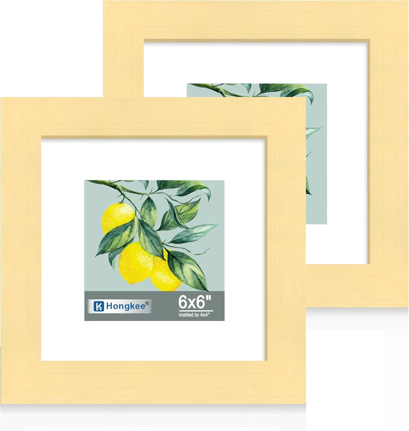 6x6 Picture Frame Set of 2, Made of Real Glass and Gold Wooden Frame - Display Square 4x4 with Mat or 6x6 Without Mat, 6 by 6 Photo for Wall or Tabletop