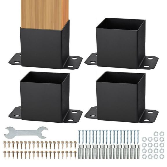 6x6 Post Base 4 Pcs Heavy Duty Matte Black Anchor for Pavilion Deck Railing