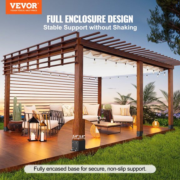 6x6 Post Base 4 Pcs,Inner Size 5.6"x5.6"Post Base Brackets,Heavy Duty Powder-Coated Post Anchor Matte Black Wood Post Brackets for Pavilion Deck Railing Support Deck Base Plate