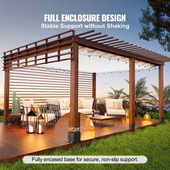 6x6 Post Base 4 Pcs, Inner Size 5.6"x5.6" Post Base Brackets, Heavy Duty Powder-Coated Post Anchor Matte Black Wood Post Brackets for Pavilion Deck Railing Support Deck Base Plate