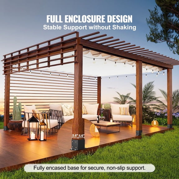 6x6 Post Base 4 Pcs, Inner Size 5.6"x5.6" Post Base Brackets, Heavy Duty Powder-Coated Post Anchor Matte Black Wood Post Brackets for Pavilion Deck Railing Support Deck Base Plate