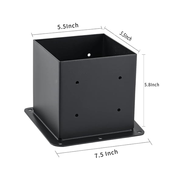 6x6 Post Base 4 Pcs, (Inner Size 5.6x5.6) Post Anchors, 13GA Thick Solid Steel & Black Powder Coated, Deck Post Support Deck Base Plate Pergola Fence Kit