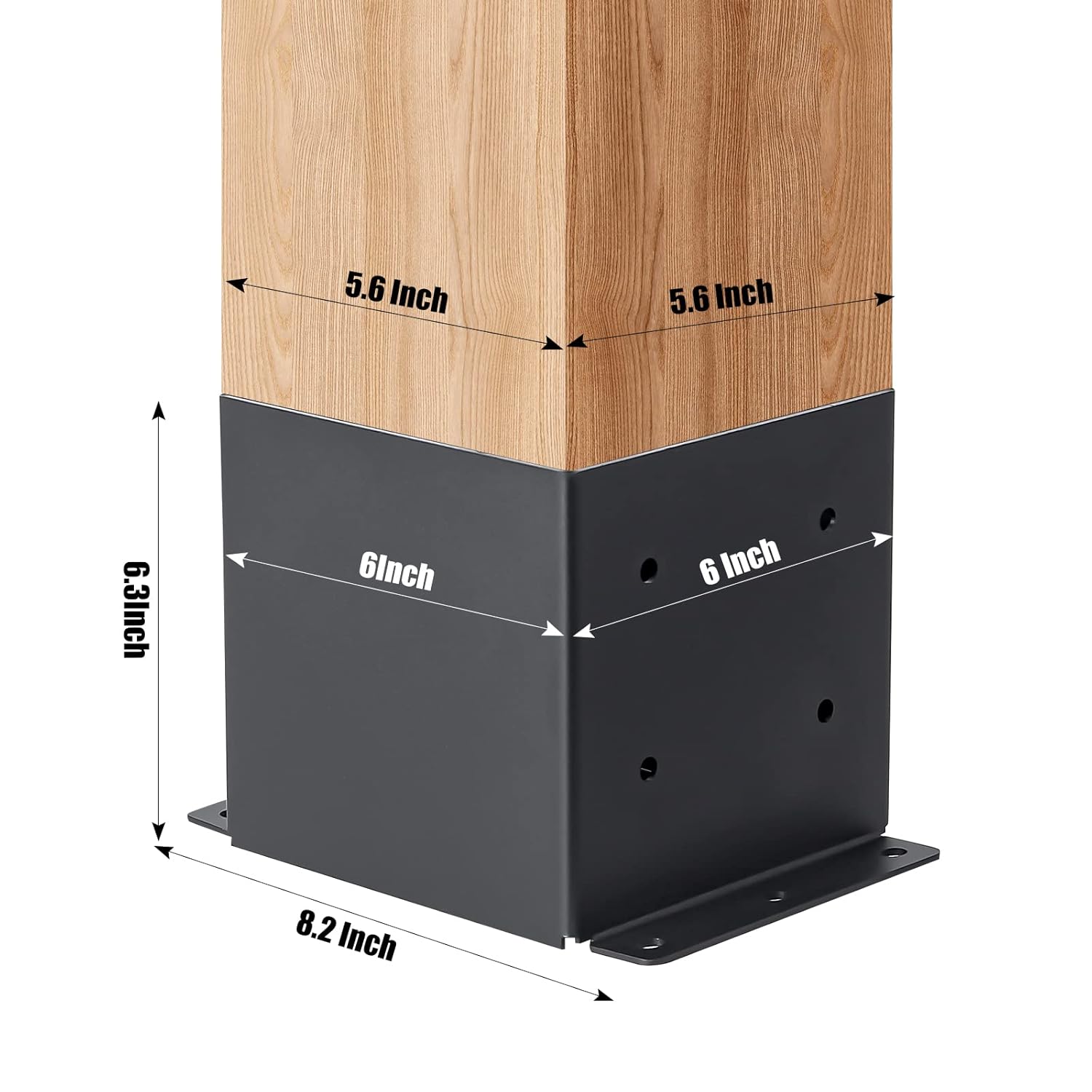 6x6 Post Base 4 Pcs, (Inner Size 5.6x5.6) Post Kit, Heavy Duty Black ...
