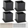 thumbnail image 1 of 6x6 Post Base, 4 Sets Post Anchor, (Inner Size 5.6x5.6) Black Metal Powder-Coated Deck Post Base Support for Outdoor Fence,Mailbox,Pergola Brackets Fence Kit, 1 of 6