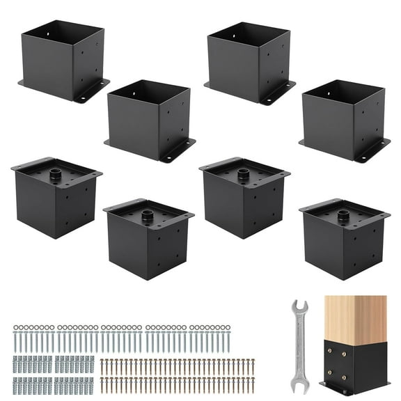 6x6 Post Base 8 Pack Heavy Duty Steel Post Anchor Brackets with Hardware Kit, Powder Coated Post Holder for Deck Fence Pergola Gazebo Outdoor Support