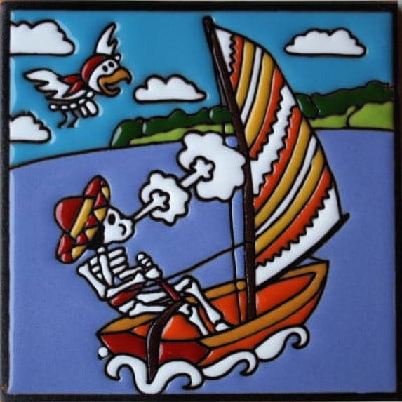 6x6 Sailing. Day-Of-The-Dead Clay Tile