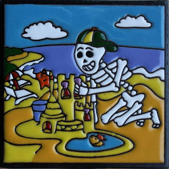 6x6 Sand Castle. Day-Of-The-Dead Clay Tile