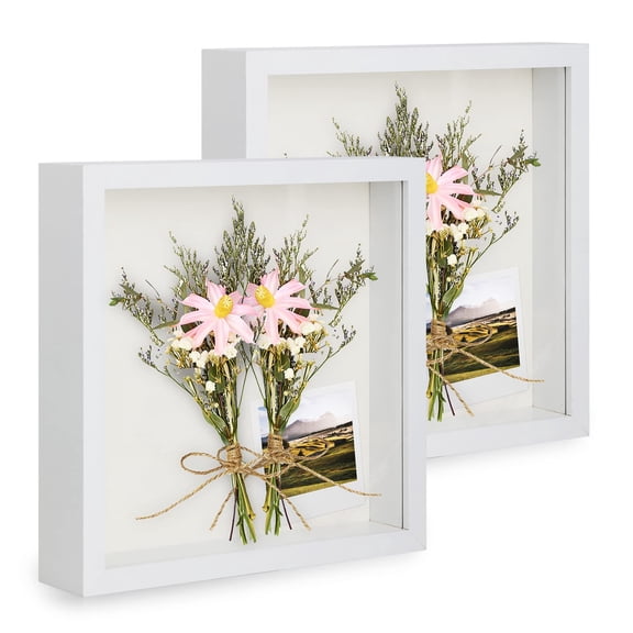 6x6 Shadow Box Frame, 3D Picture Frame Display Cas with Real Transparent Glass for Photos, Memorabilia, Crafts, Souvenir, Wedding Memories, Items - White/ 1.2 Inch Depth