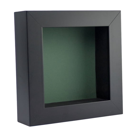 6x6 Shadow Box Frame In Black With A 1 3/4" Usable Depth Includes Hunter Green Acid-Free Backing,