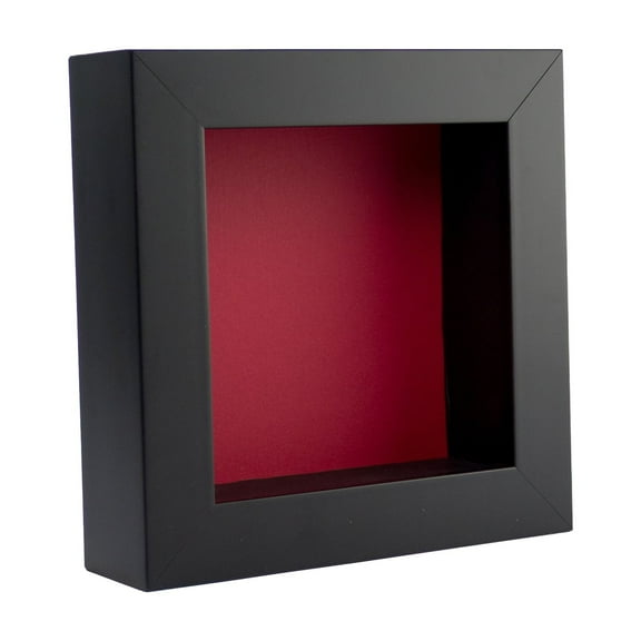 6x6 Shadow Box Frame In Black With A 1 3/4" Usable Depth Includes Red Acid-Free Backing, UV