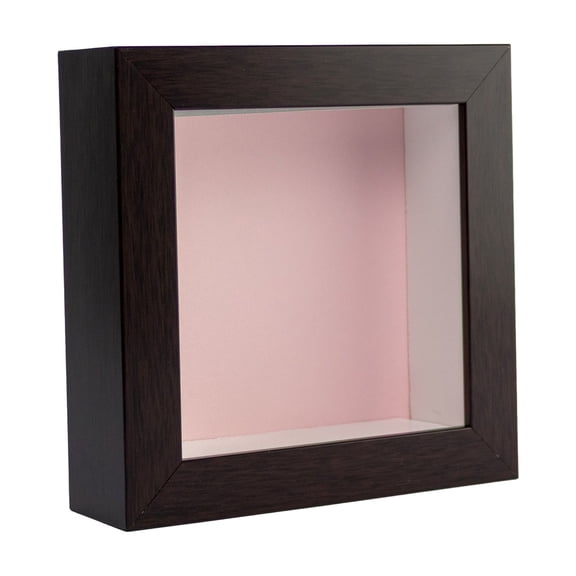 6x6 Shadow Box Frame In Brown With A 1 3/4" Usable Depth Includes Light Pink Acid-Free Backing, UV