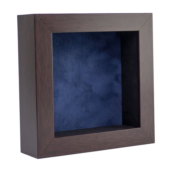 6x6 Shadow Box Frame In Brown With A 1 3/4" Usable Depth Includes Navy Blue Suede Acid-Free