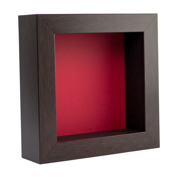6x6 Shadow Box Frame In Brown With A 1 3/4" Usable Depth Includes Red Acid-Free Backing, UV