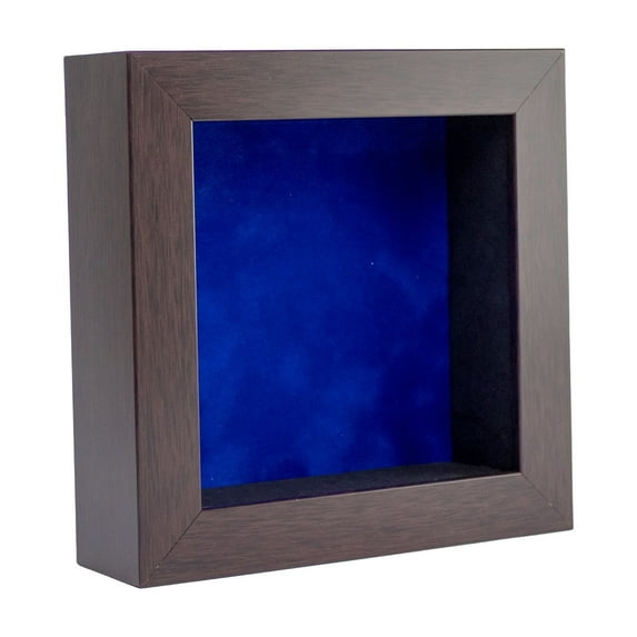6x6 Shadow Box Frame In Brown With A 1 3/4" Usable Depth Includes Royal Blue Suede Acid-Free