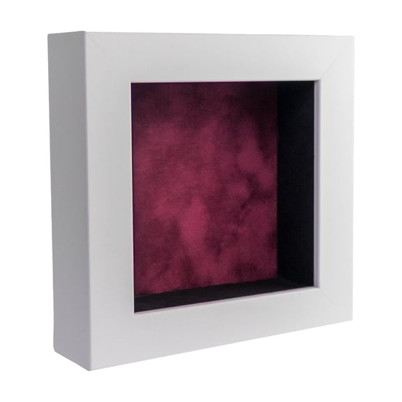 6x6 Shadow Box Frame In White With A 1 3/4" Usable Depth Includes Berry Suede Acid-Free Backing, UV