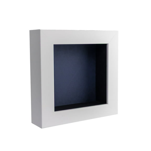 6x6 Shadow Box Frame In White With A 1 3/4" Usable Depth Includes Navy Blue Acid-Free Backing, UV