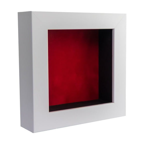 6x6 Shadow Box Frame In White With A 1 3/4" Usable Depth Includes Red Suede Acid-Free Backing, UV