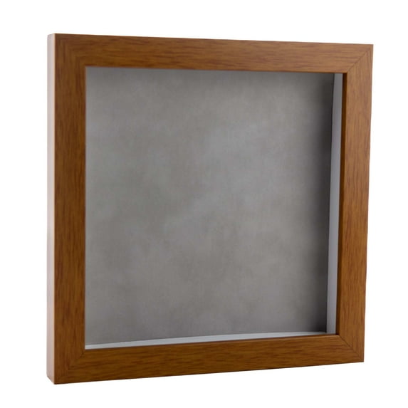 6x6 Shadow Box Frame Light Brown Wood | With a 3/4" Usable Display Depth | Includes a Light Grey