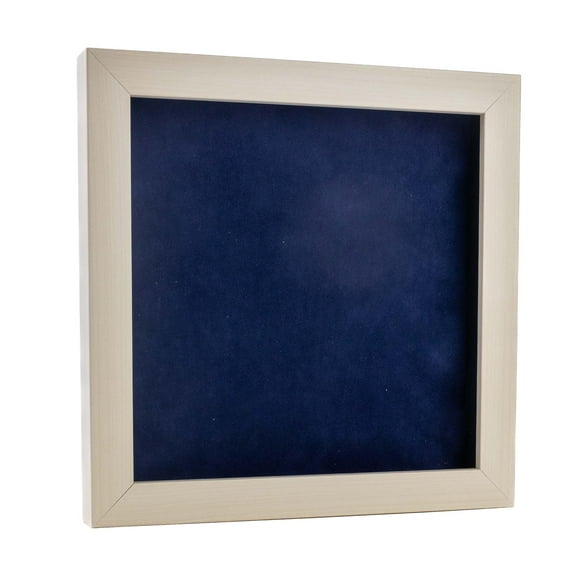 6x6 Shadow Box Frame White Washed Wood | With a 3/4" Usable Display Depth | Includes a Navy Blue