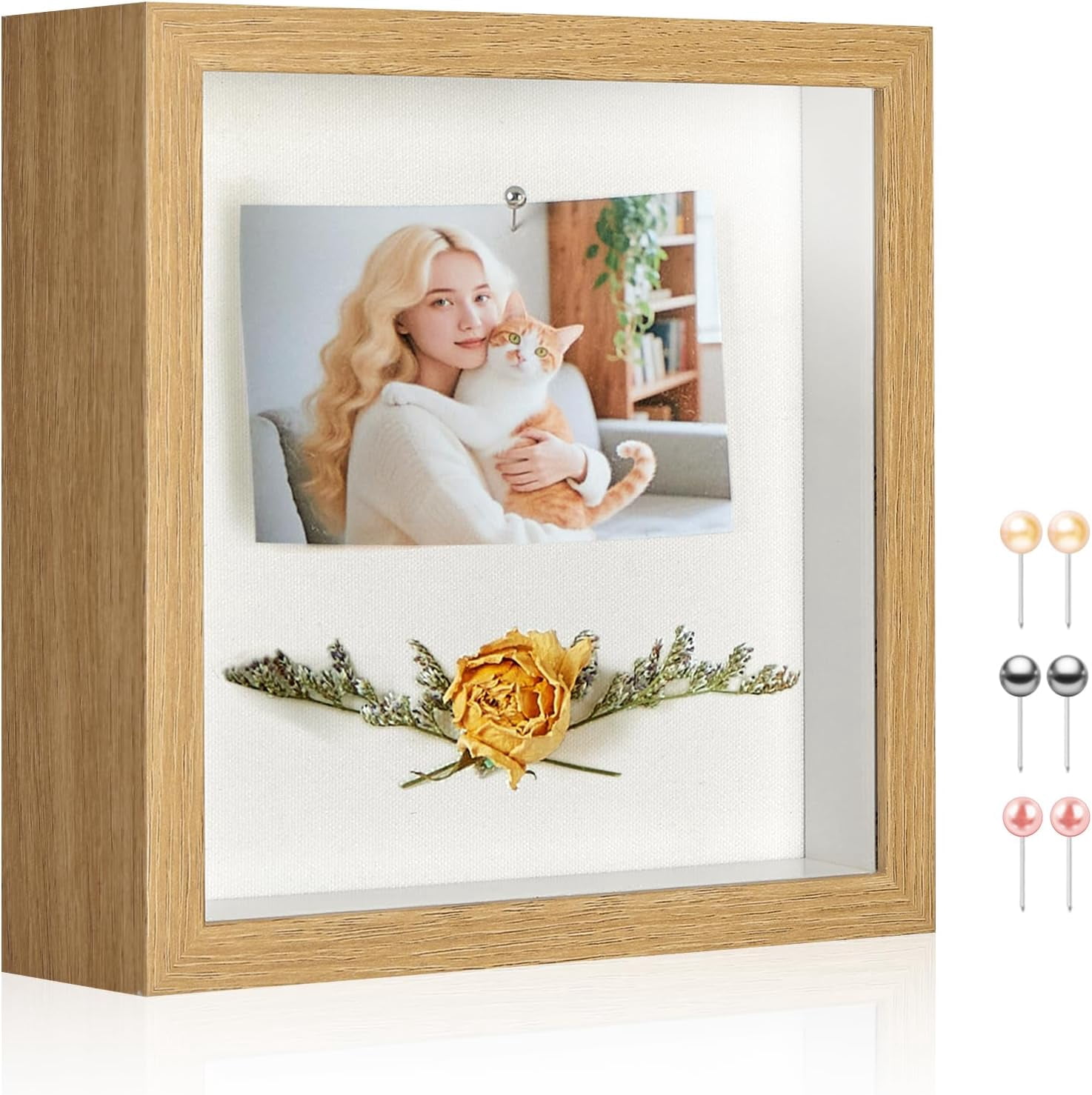 Flower Frame Simple Color 6x6 Shadow Box Picture Frame Display Case with Soft Linen Back and Real ...