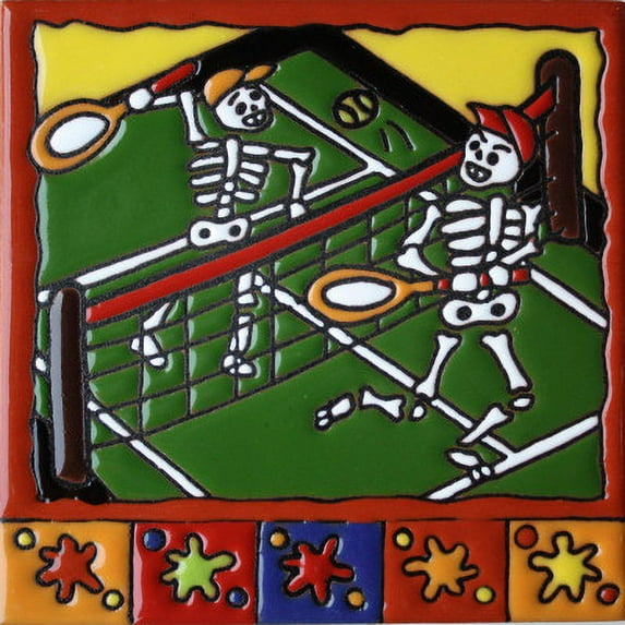 6x6 Tennis. Day-Of-The-Dead Clay Tile