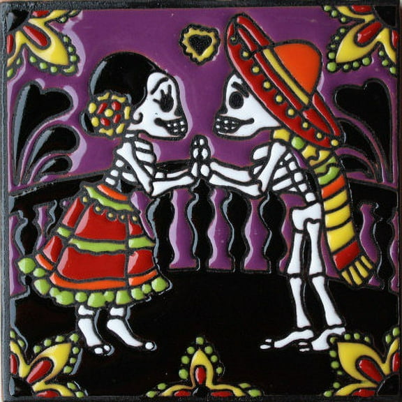 6x6 The Lovers. Day-Of-The-Dead Clay Tile