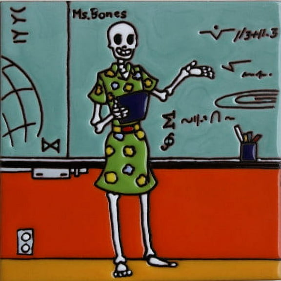 6x6 The Math Teacher. Day-Of-The-Dead Clay Tile