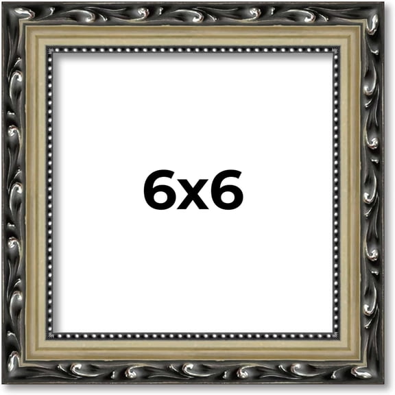 6x6 Traditional Silver Wood Picture Square Frame - Picture Frame Includes UV Acrylic, Foam Board Backing, & Hanging Hardware