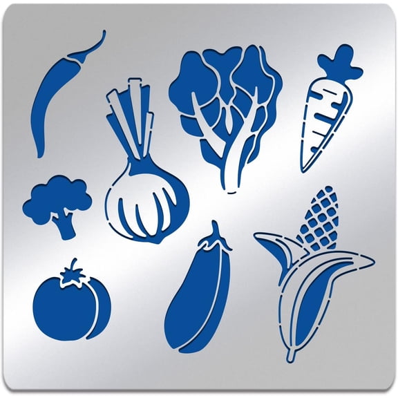 6x6" Vegetable Pattern Stainless Steel Stencils Reusable Creative Hollow Out Drawing Template for DIY Engraving Scrapbooking grey