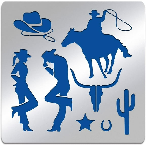 6x6 Western Cowboy Pattern Stainless Steel Stencils Reusable Creative Hollow Out Drawing Template for DIY Engraving Scrapbooking