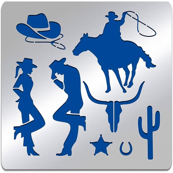 6x6" Western Cowboy Pattern Stainless Steel Stencils Reusable Creative Hollow Out Drawing Template for DIY Engraving Scrapbooking
