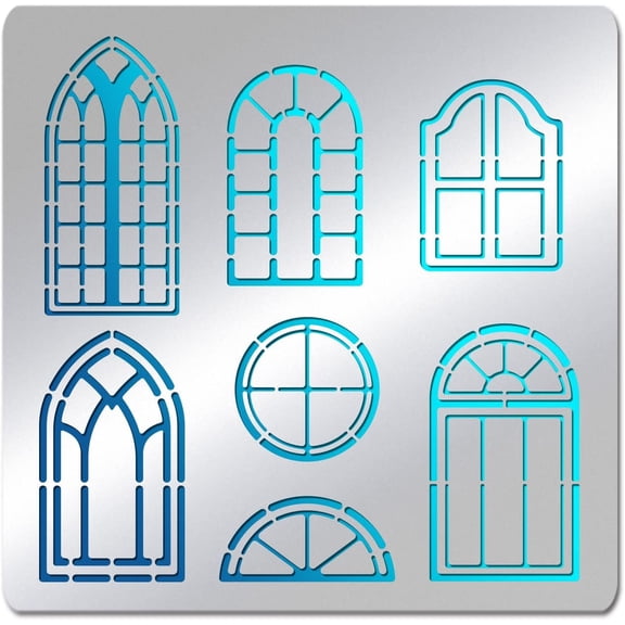 6x6 inch Window Pattern Stainless Steel Stencils Home Elements Drawing Stencils Templates for Painting Wood Burning Pyrography Gray