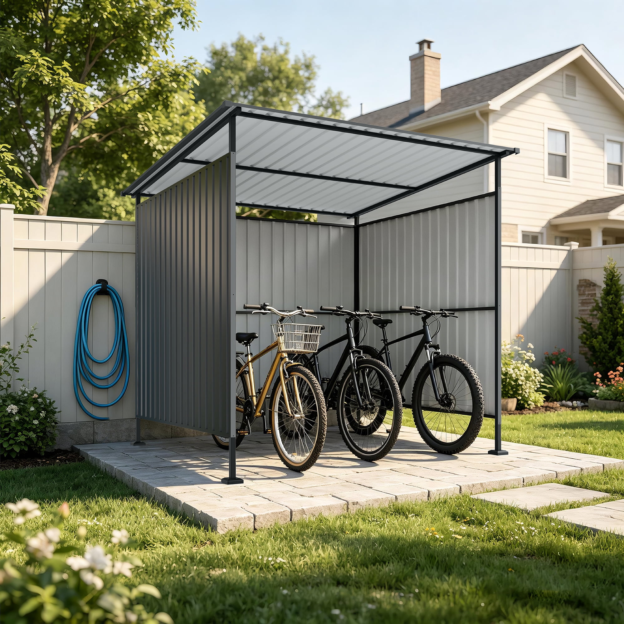 Lean To Outside Racking 6x6FT Outdoor Pergola with Hardtop Roof, Lean-to Metal Grill Gazebo ...
