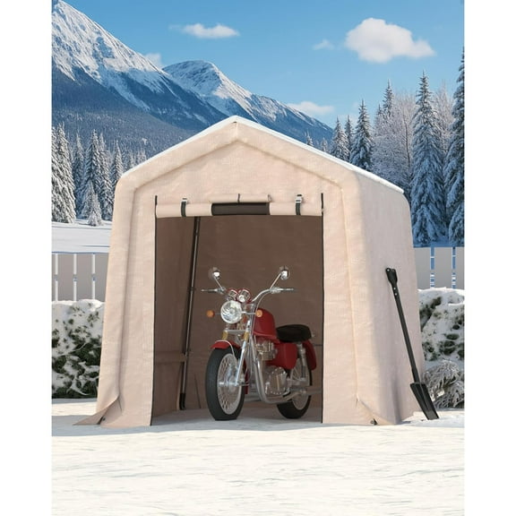 6x6FT Outdoor Storage Shed - Heavy-Duty Waterproof Shelter with Roll-Up Doors, UV-Resistant for Motorcycles, Tools