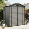 thumbnail image 1 of 6x6FT Outdoor Storage Shed, Plastic Resin Shed w/Floor and Window, Lockable Tool Bike Garden Patio Large Storage with Sloped Top, Drainage Holes, 30MPH Wind Resistance, 1 of 6