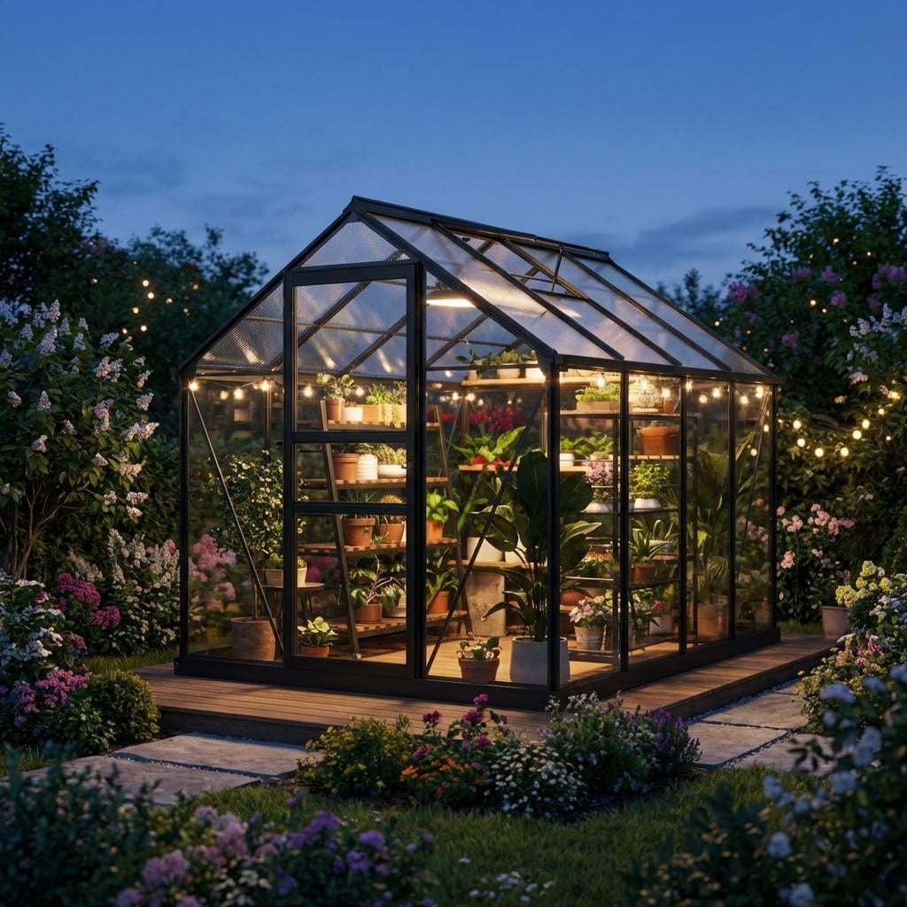 6x6ft Heavy Duty Walk-in Greenhouse, Aluminum Frame & Twin Wall Polycarbonate Panels, Ventilated with Rain Gutter System for Backyard & Patio Gardening