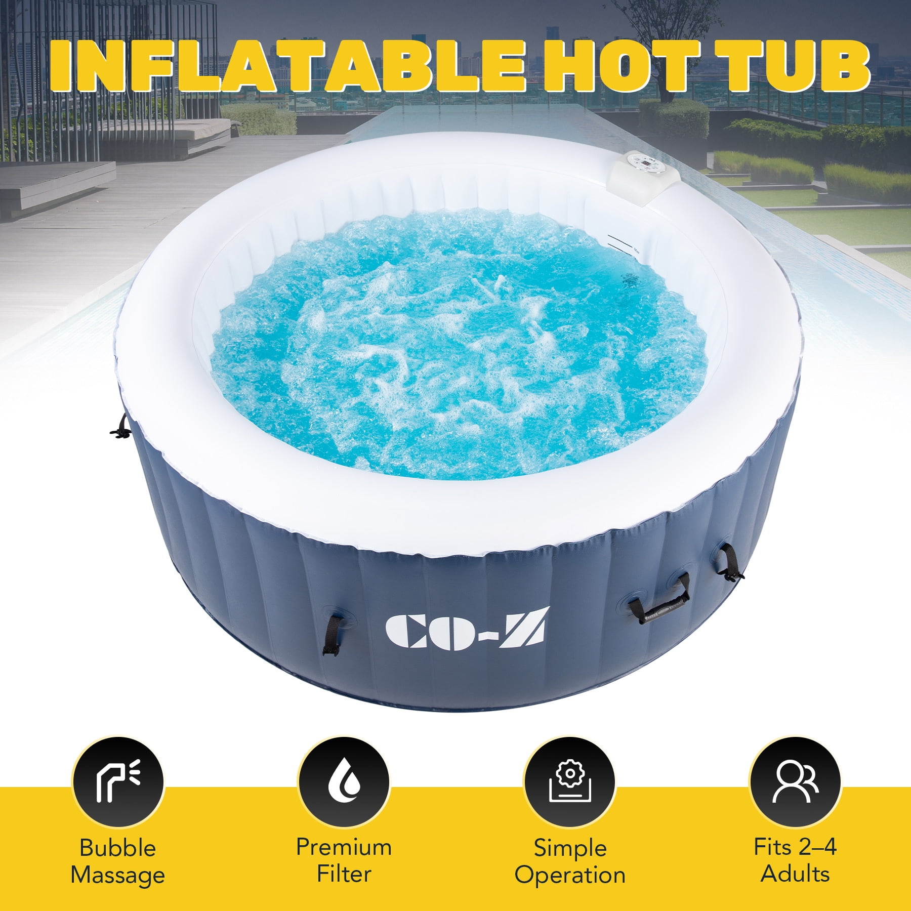 6x6ft PVC Inflatable Spa Tub with Heater & 120 Massaging Jets for Patio ...