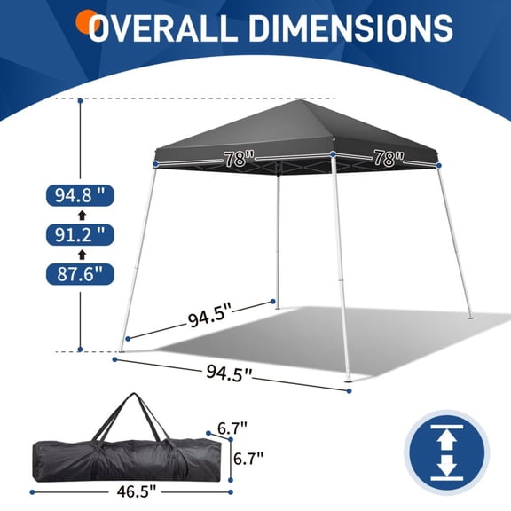 6x6ft Pop Up Canopy Tent Outdoor Portable Foldable Canopy with Carry Bag Slant Legs UV Protection Waterproof Dark Grey