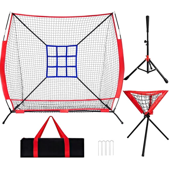 6x6ft Portable Baseball & Softball Net for Hitting,Pitching, Batting and Throwing, with Sturdy Bow Frame,Batting Tee, Ball and Strike Zone, Middel Size, for !
