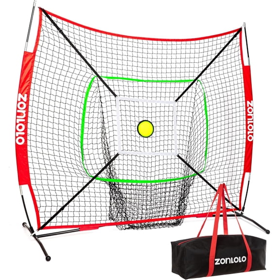 6x6ft Portable Baseball & Softball Net for Hitting and Pitching, with Sturdy Bow Frame and Carry Bag, Special Circular Target and Strike Zone for Accurate Throwing Practice, Great for Kids