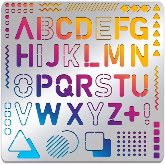 6x6inch Bauhaus Letter Stainless Steel Template Letters Circles Triangles Symbols Metal Drawing Stencil for Wood Burning Embossing Engraving and Scrapbooking DIY