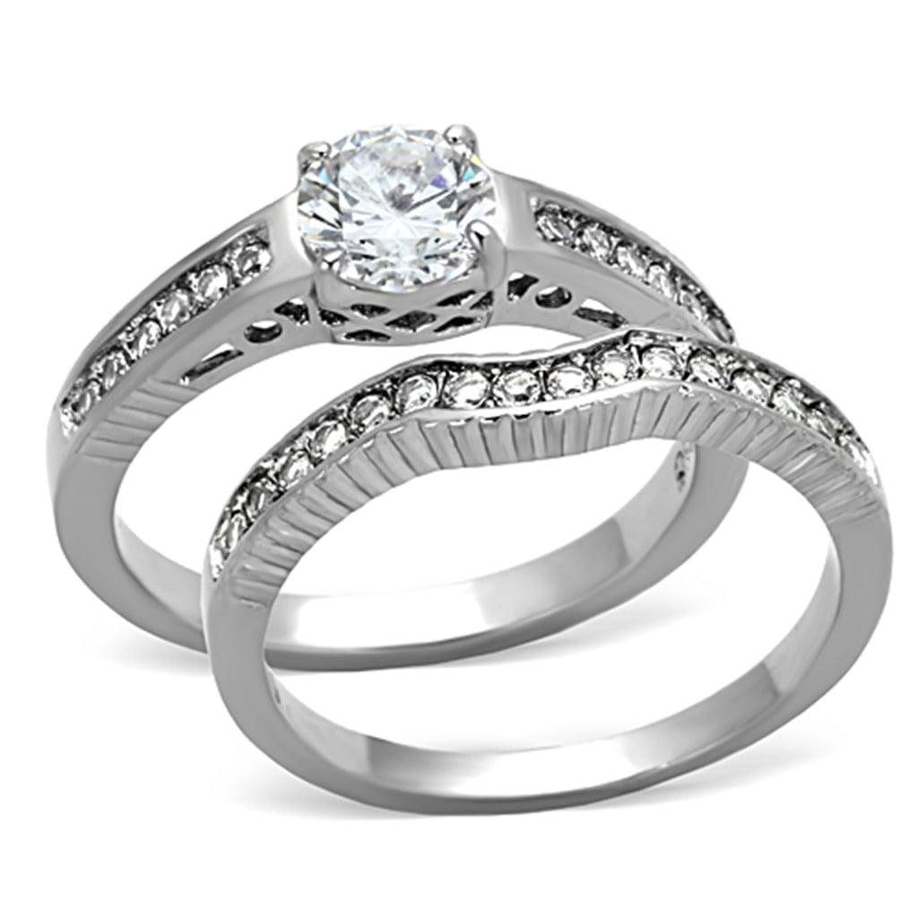 Womens 6x6mm Round Cut CZ Tarnish Free Stainless Steel Wedding ...