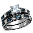 thumbnail image 1 of One Carat 6x6mm Princess Cut Deep Blue Sapphire CZ Women's Stainless Steel Wedding Ring Set - Size 9, 1 of 7
