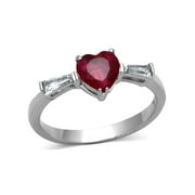LA NY JEWELRY 6x6mm Red Heart Cut CZ Center Womens Stainless Steel Promise Ring - Size 6