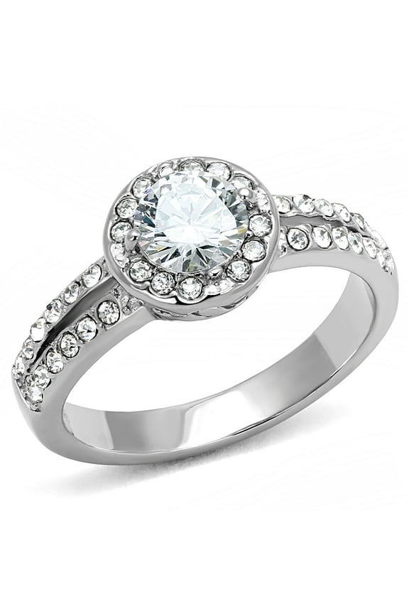 6x6mm Round CZ Center Stainless Steel Non Tarnish Womens Promise Ring - Size 8