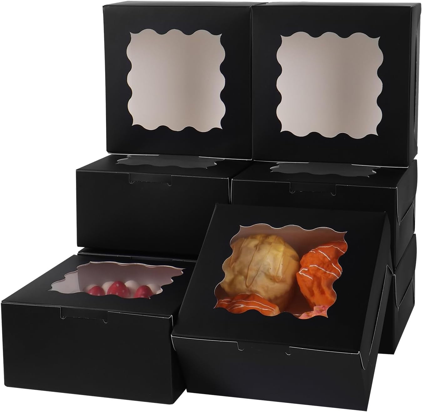 30Pcs Brown Bakery Boxes With Window 6x6x3 Inch Natural Kraft Paper Cardboard Box Square Butterfly Window Kraft Box Thankyou Sticker Cake Pastry Gift Givi