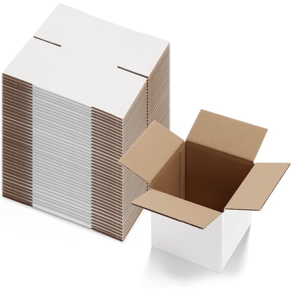 6x6x6 Inches Shipping Boxes Set of 40, White Corrugated Cardboard Box for Packing Mailing Small Business