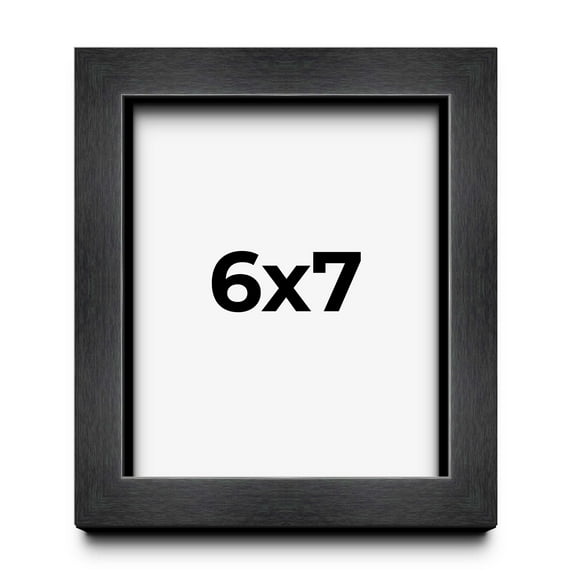 6x7 Frame Black Charcoal Grey Wood Textured Picture Frame | 0.75 Inch Moulding Width | Gunmetal